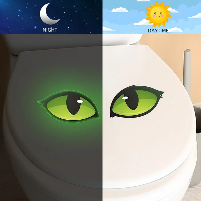 Green Glowing Sticker,Eye Art Toilet Decal,Self-Adhesive Removable Sticker,Suitable for Bedroom/Living Room/Toilet/Home Decor.