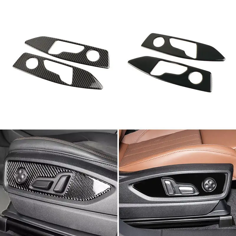 2pcs Piano Black / Black Carbon Fiber Car Soft PVC Plastic Seat Adjustment Button Panel Cover Trim For Audi Q5 FY 2018-2022
