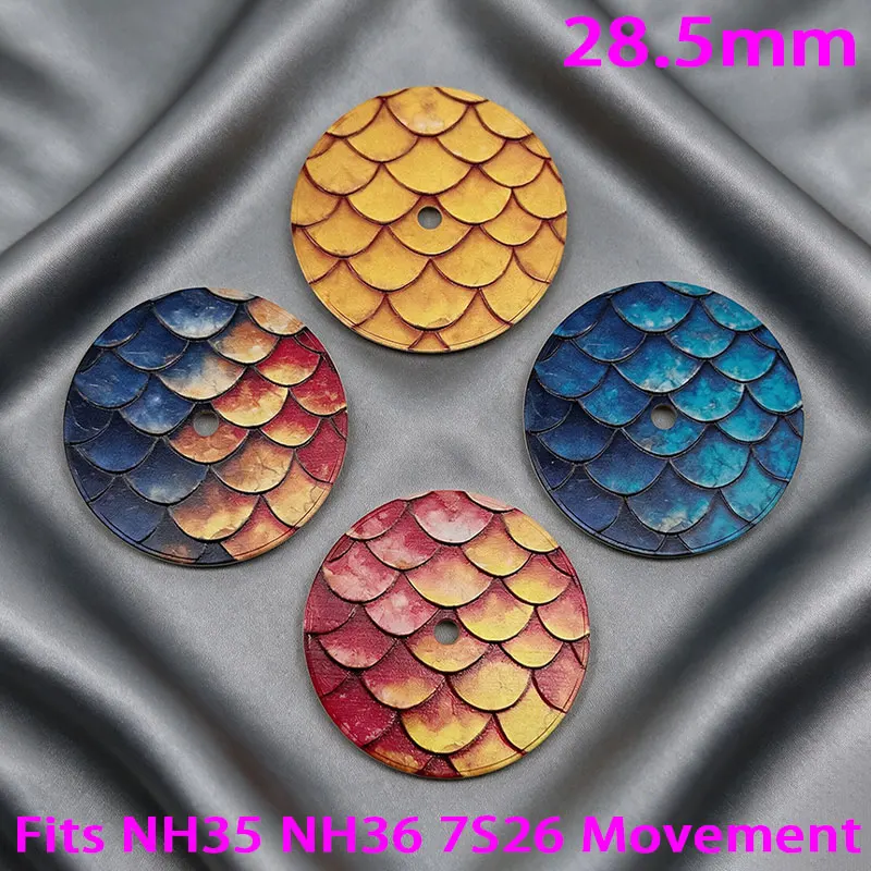 Fishscale Pattern Style 28.5mm Watch Dial NH35 Dial Fits NH35 NH36 7S26 Movement SKX007 Watch Replace 28.5mm Watch Surface Parts