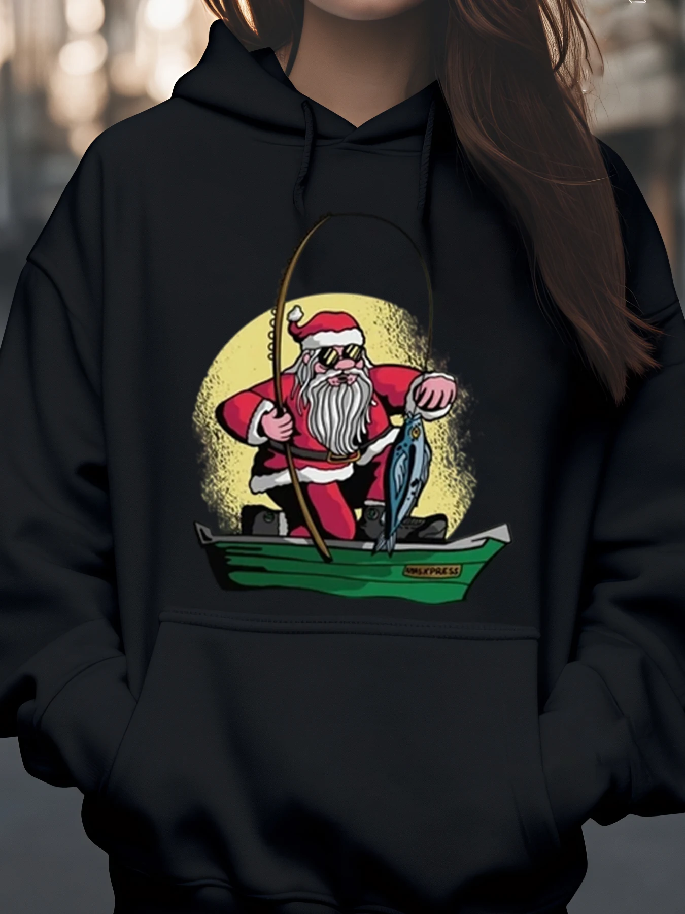 

Рождественская толстовка с капюшоном Santa Fishing, повседневная зимняя одежда унисекс