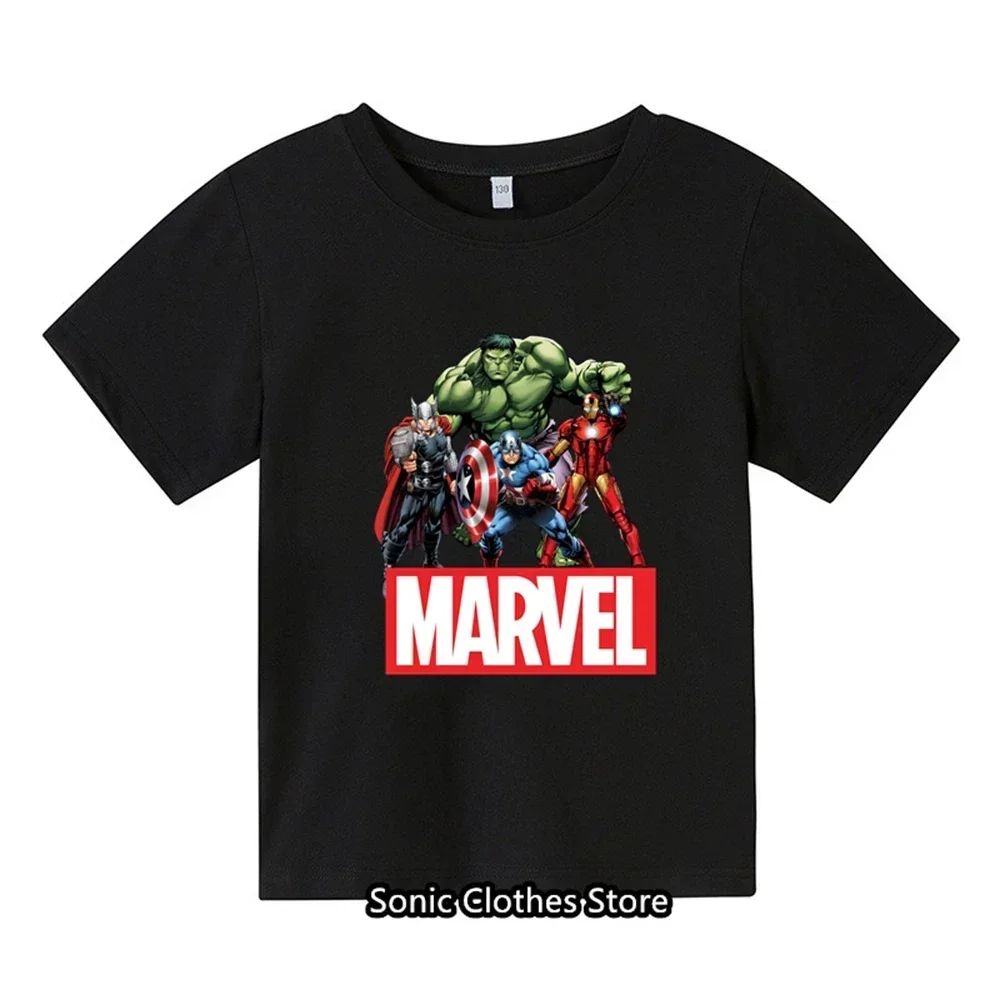 2024 New Marvel Pattern Boys and Girls Children's Printed T-shirt Children's Summer Fashion Short sleeved T-shirt Top