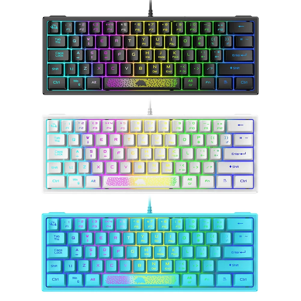 RGB Wired Keyboard 60 Percent 62 Keys Ergonomic Gaming Laptop Keyboard