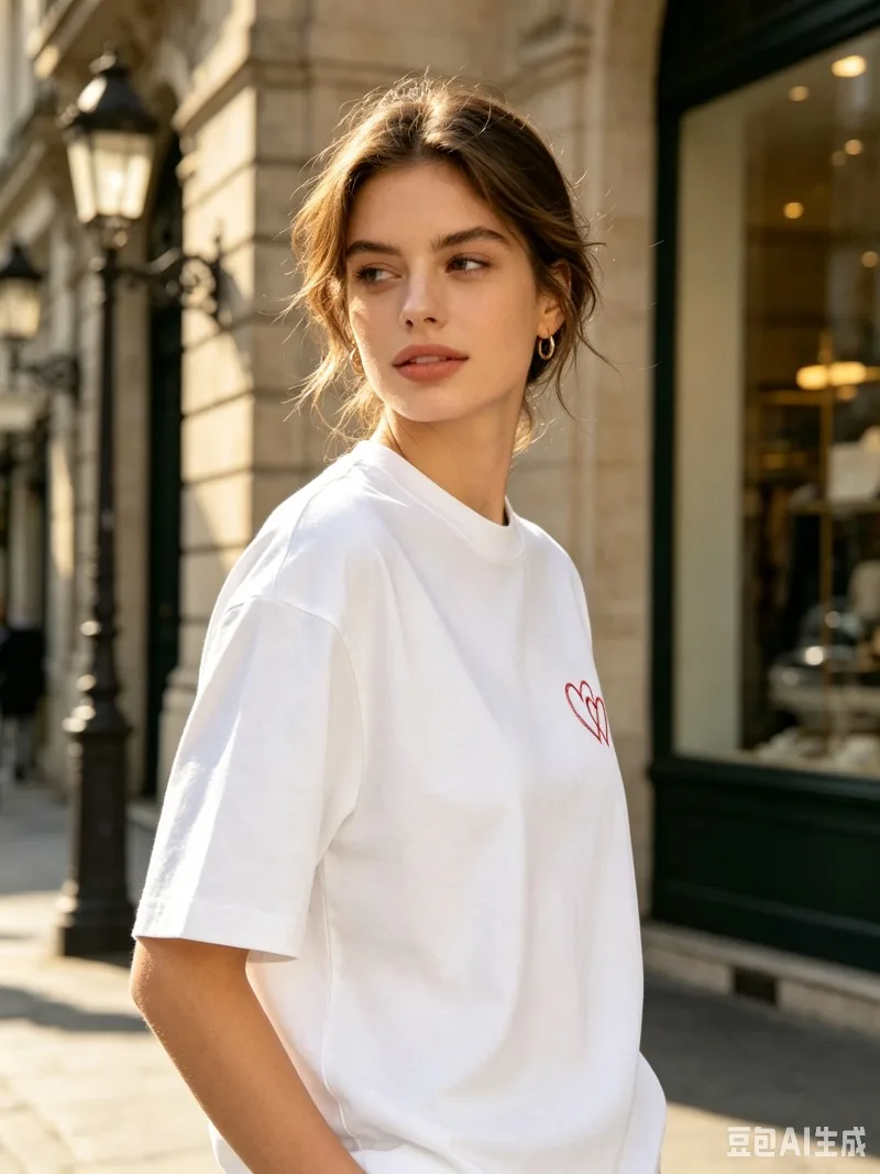 Vintage Red Double Heart T-Shirt for Couple Minimal Line Art Chest Print Casual Matching Streetwear Tee
