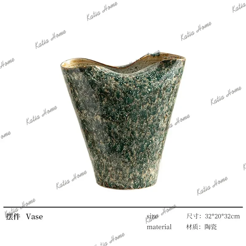 PG Wabi-Sabi Eternal Fire Curved Edge Ceramic Vase Entrance Antique TV Cabinet Living Room Home Decor Vase