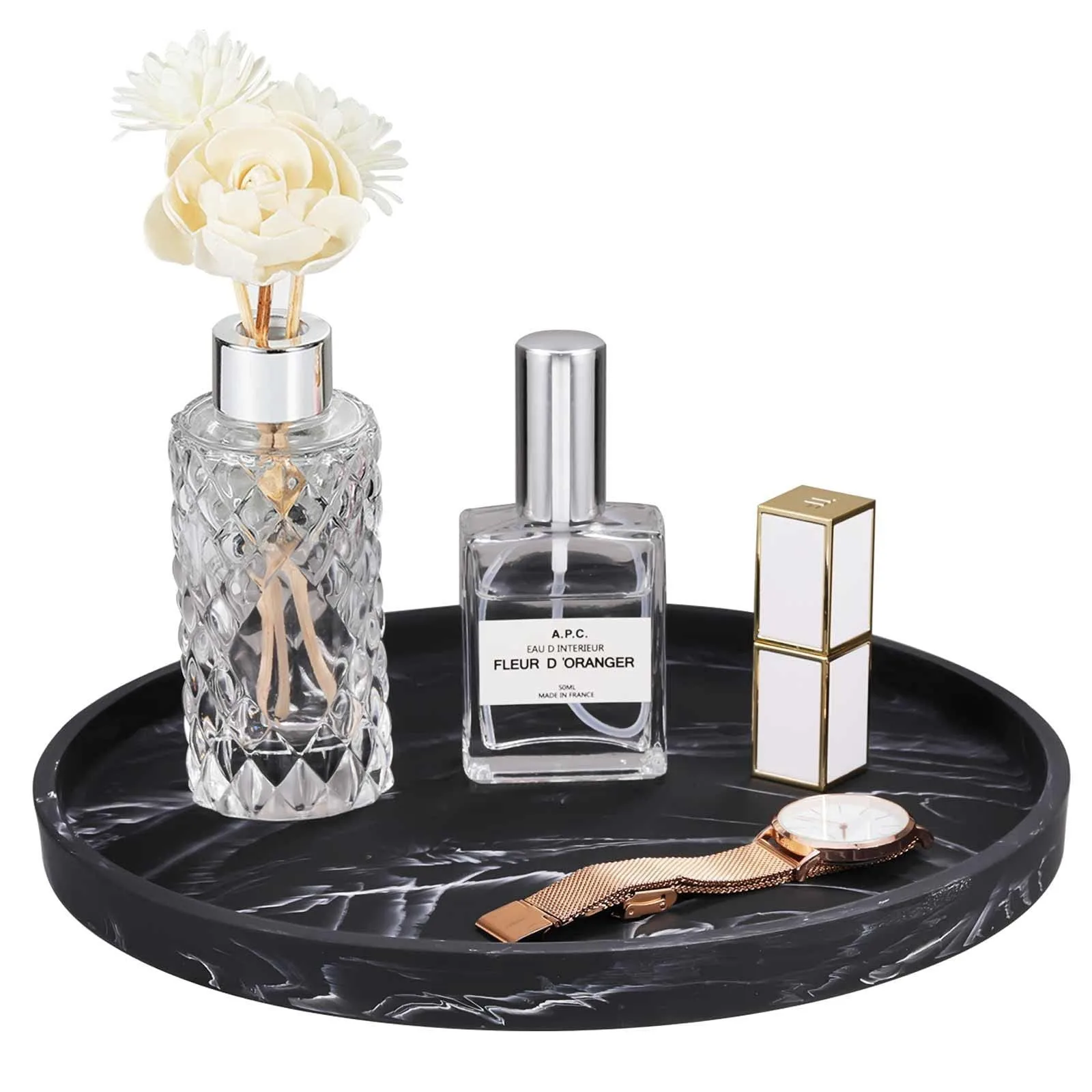 Round Silicone Bathroom Tray, Kitchen Countertop Organizer, Coffee Table Decoration, Decorative Tray for Candles Perfumes Plants