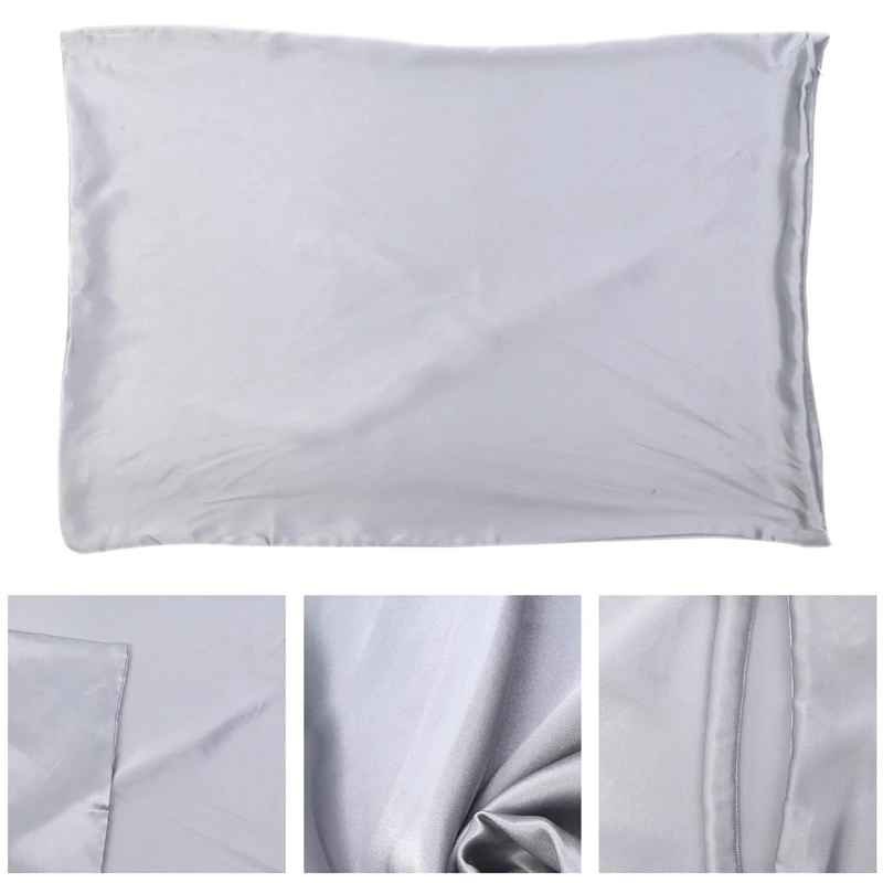 

Pillowcase Both Sides Natural Pure Silk Pillowcase for Hair and Skin, 600 Thread Count 50X75cm-Silver Gray