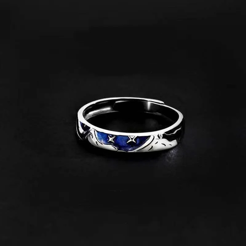 Creative Blue Starry Sky Night Rings For Men Romantic Open Adjustbale Index Finger Rings Lovers Engagement Wedding Jewelry Gifts