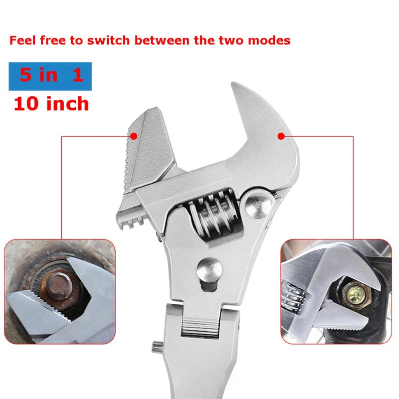 Chiave pieghevole da 10 pollici 5 in 1 Chiave telescopica regolabile Chiave a cricchetto Bagno Aria condizionata Chiave aperta Utensili manuali