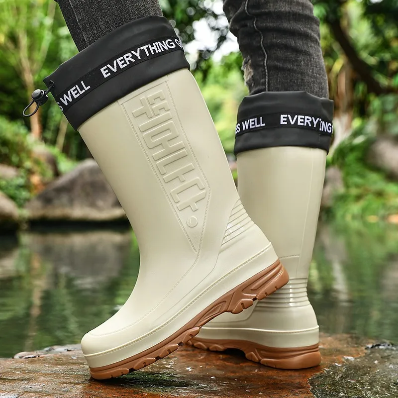 

Men's Rain Boots Waterproof Fleece Lined Work Shoes Comfortable Soft Bottom Kitchen Work Rubber Boots Fishing Water Boots
