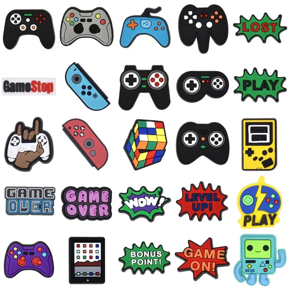 Hot Sale 1pcs PVC Shoe Charms for Crocs Accessories Gamepad Badge Women Clogs Buckle Kids Pins Decoration Jeans X-mas Gift