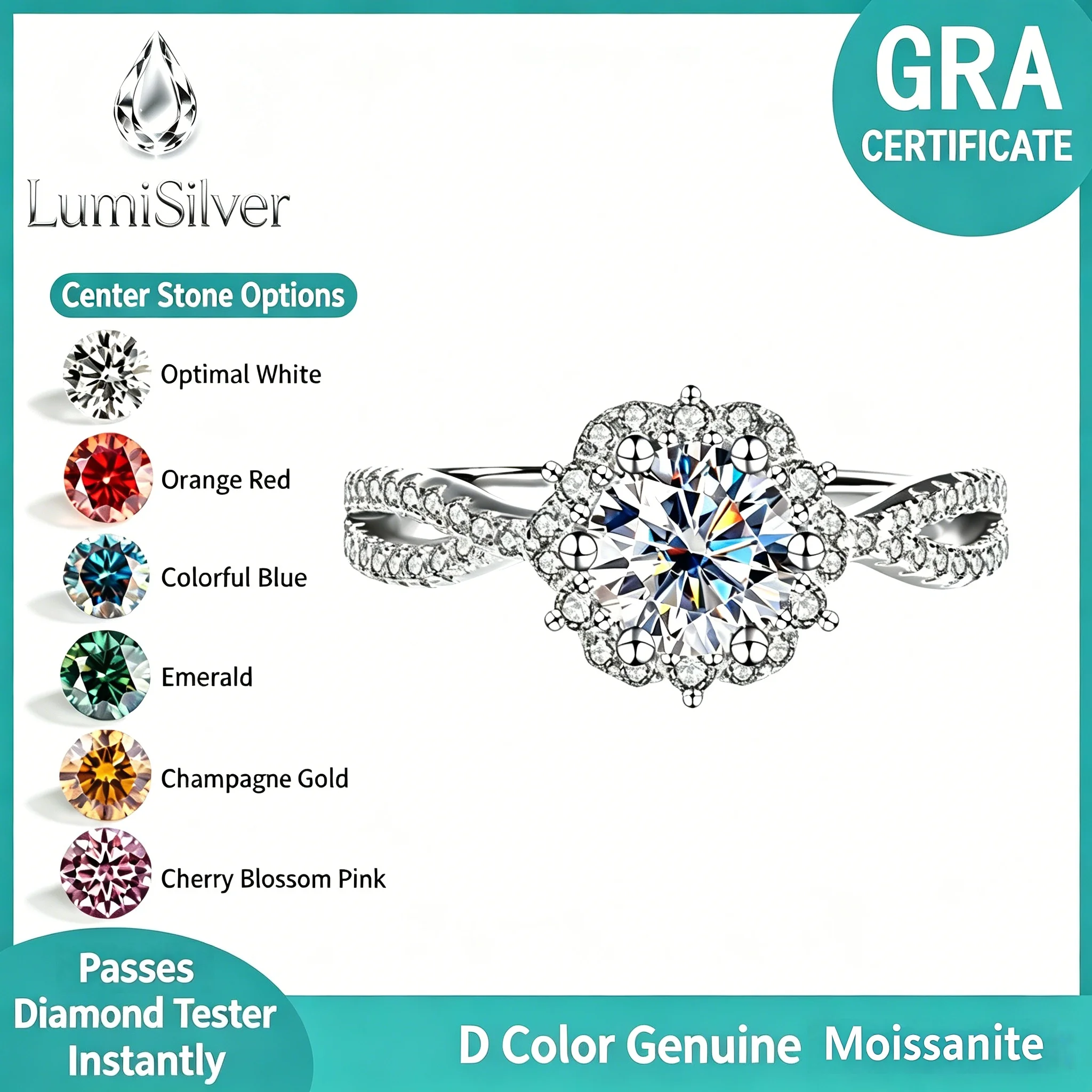 S925 Sterling Silver Elsa Princess One Carat D Color Moissanite Ring for Women Fashionable Versatile Popular Ring