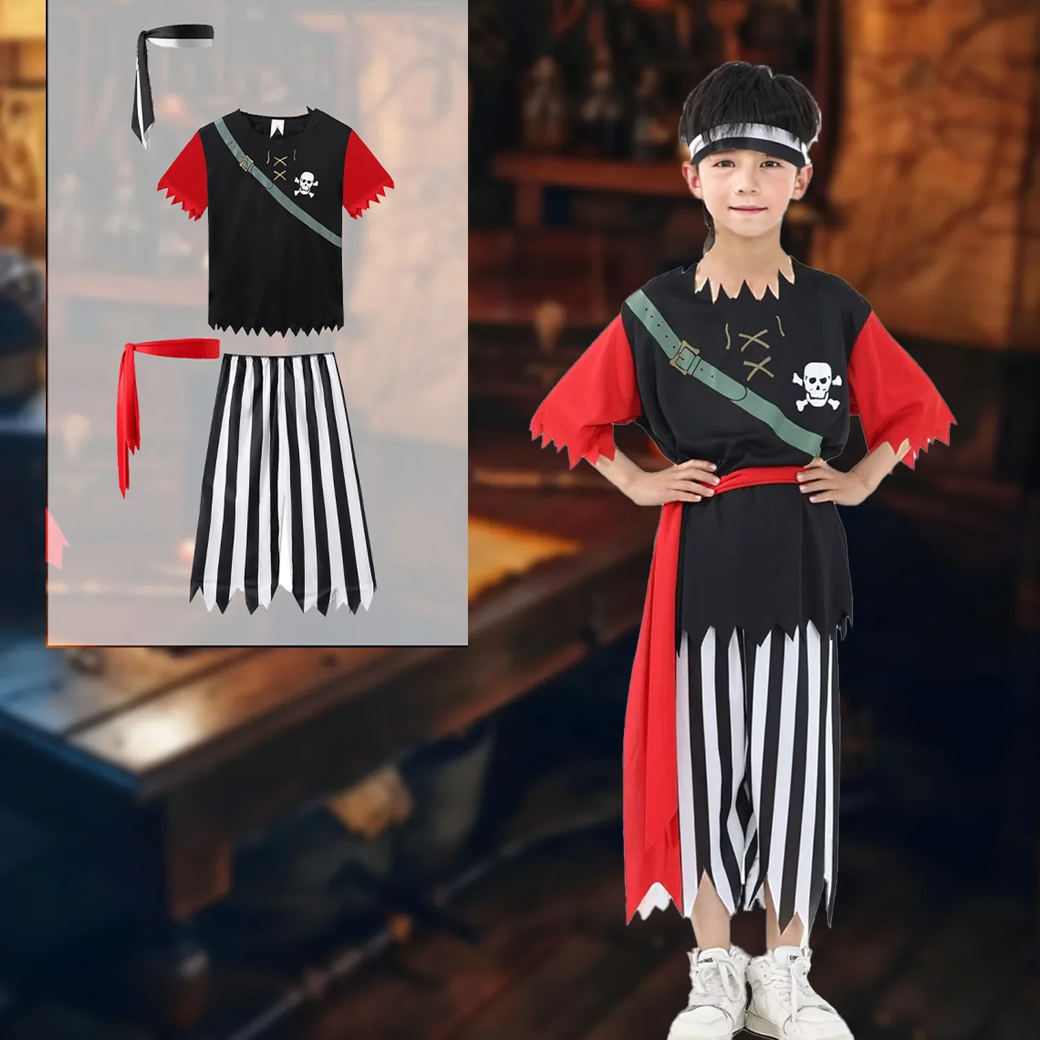 

Костюм на Хэллоуин диаметром 2025 года, ансамбль x jeu de pirate pour enfants, защитный подарок для карнавала, maquillage