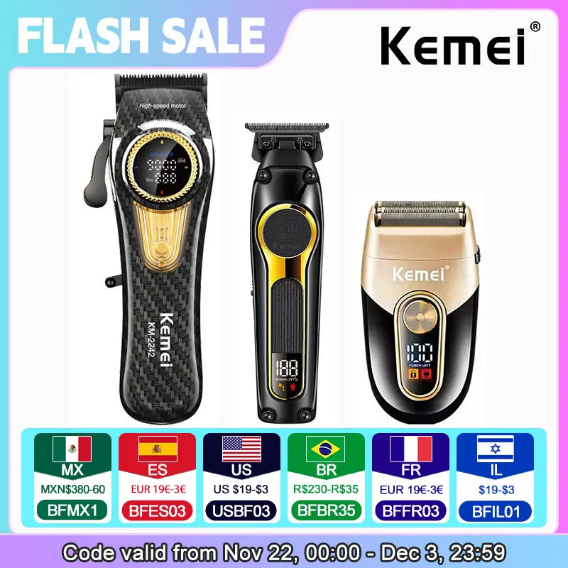 Kemei-kit de cortapelos recargable para hombre, afeitadora inalámbrica profesional con cuchilla DLC, Afeitadora eléctrica para Barbero, KM-2242,