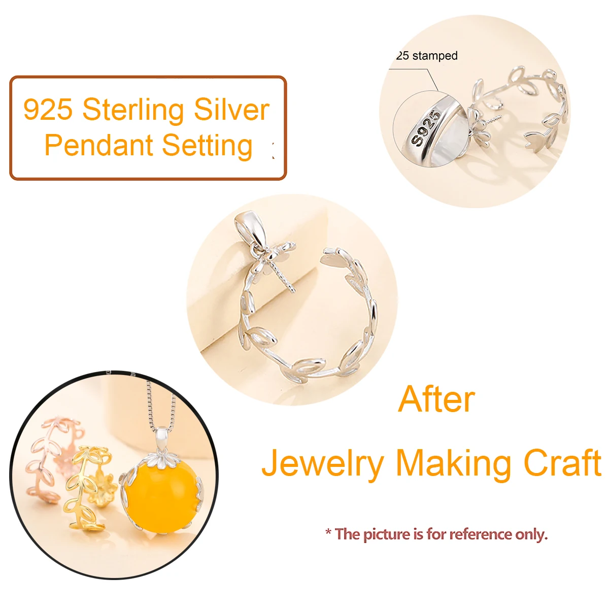 925 Sterling Silver Leaf Pearl Mount Pendant Setting for 16-20mm Half Drilled Round Pearl or Bead DIY Jewelry Necklace Making