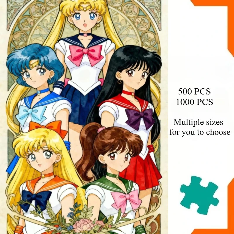 500/1000/1200/2000 PCS Puzzles for Adults Sailor Moon Anime Character Jigsaw Puzzles Brain Challenge Game Gift Home Decor