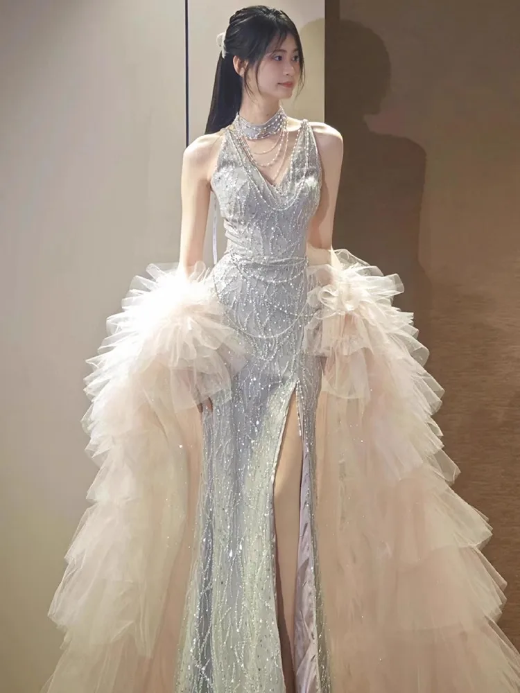 Vestido de Noiva E de Cauda de Peixe com Cintura Alta, Robe de Manhã, Vestido Longo para Festa de Noivado, Luxuoso e M...