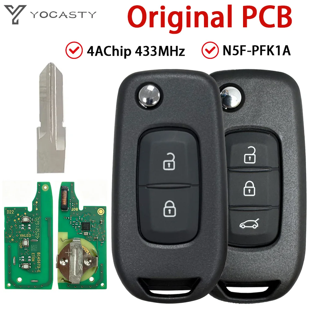YOCASTY Original PCB 4A Chip 433Mhz Remote Car Key FCCID: N5F-PFK1A For Renault Logan Duster Sandero Oroch IC: 3248A-RFK1A