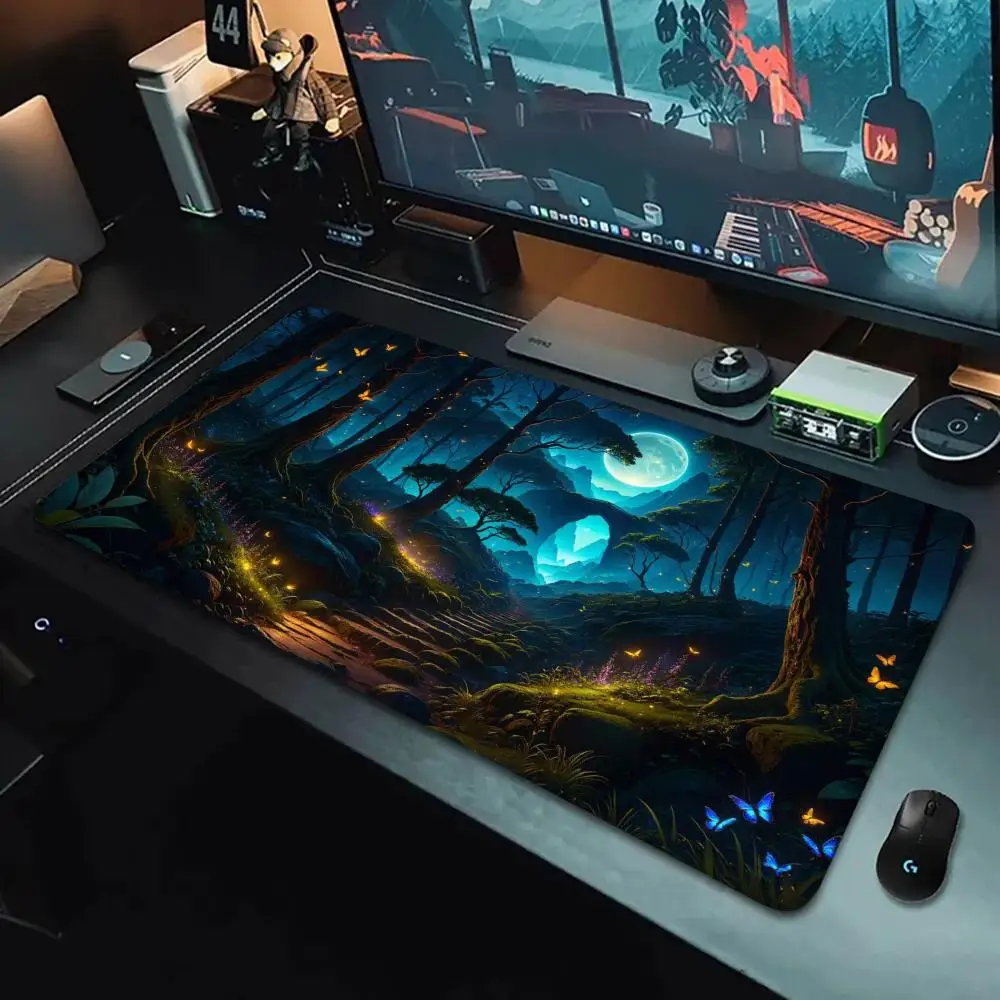 

Quiet forest night view mousepad is made of rubber anti-slip washable is a high-quality PC game accessory