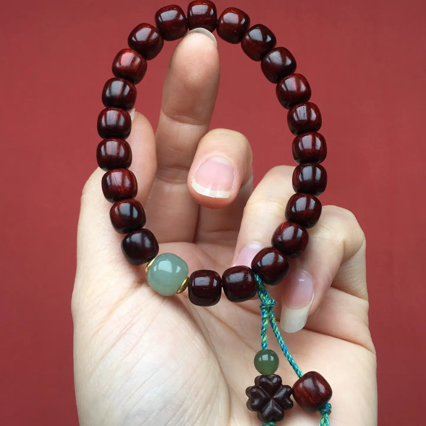 High Density Indian Small Leaf Rosewood DIY Bracelet with Hetian Jade Accents for Men and Women Buddhist Prayer Beads Gifts