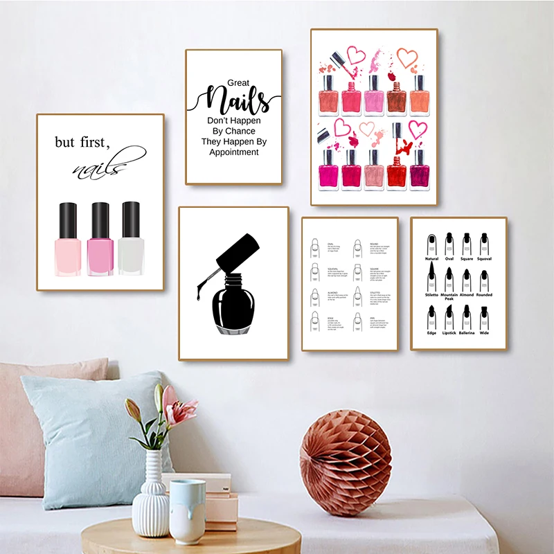 Nail Polish Prints Makeup Illustration Beauty Bathroom Vanity Decor Manicurist Gift Fashion Nails Salon Wall Art Canvas Painting