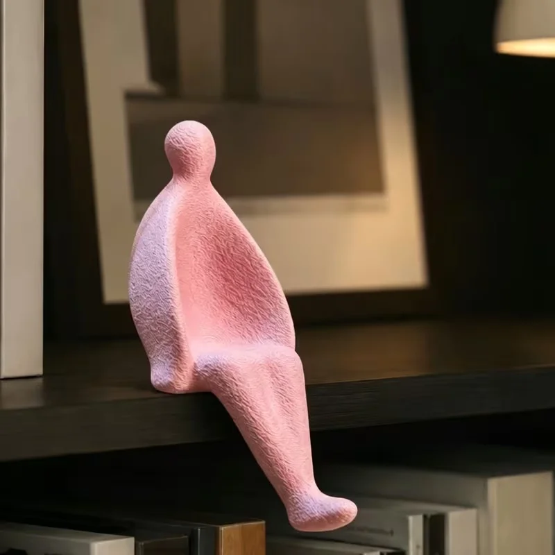 3D Printed Textured Abstract Sitting Thinker Figurine Minimalist Edge Sitter Sculpture Quiet Soul Modern Bookshelf Corner Decor