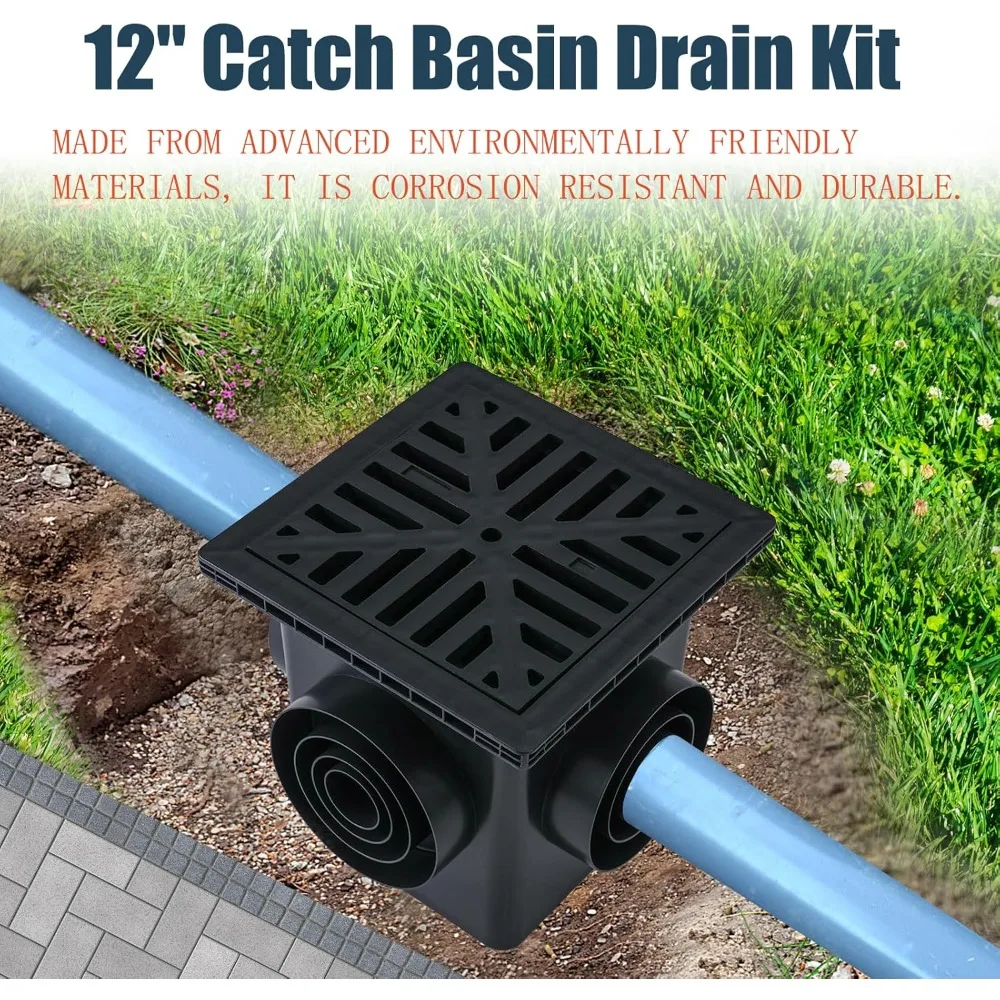 12-Inch Catch Basin Drainage Kit with Debris Basket Strainer, Fit for 4 Size(2