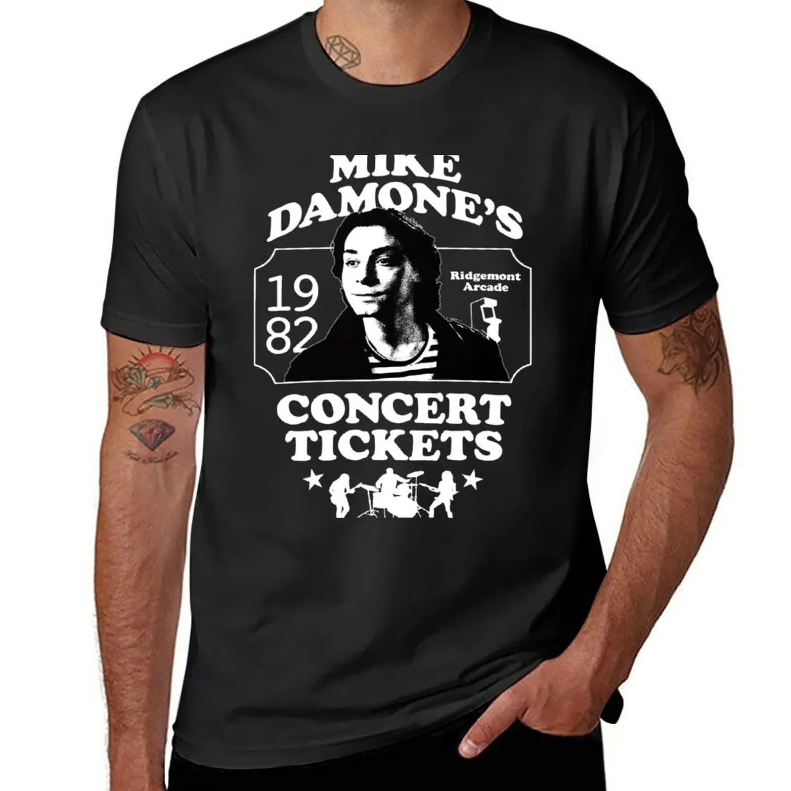 New Mike Damone s Concert Tickets Ridgemont Arcade T-Shirt plain t-shirt boys white t shirts workout shirts for men