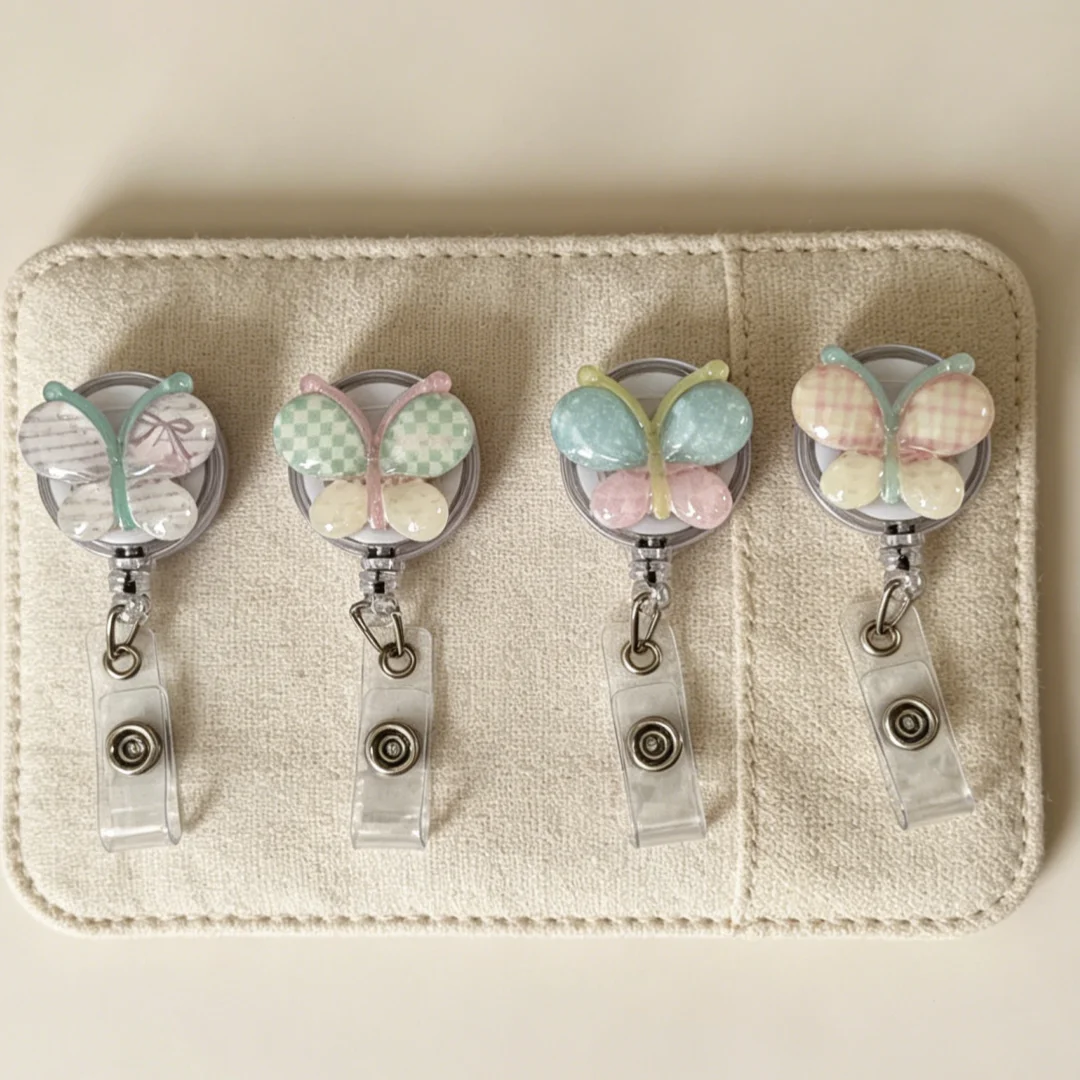 Butterfly-Shaped Retractable Id Badge Holder, Nurse and Doctor Badge Clip, for Teacher Office Use, Resin Multi-Color Optional Name Tag Lanyard
