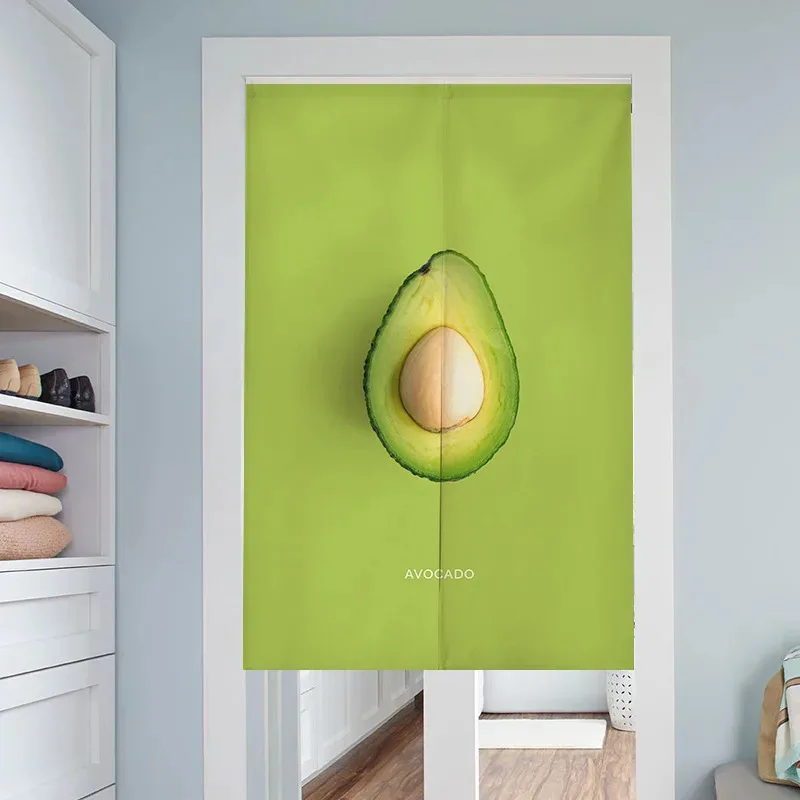 VIKAMA Linen Short Door Curtain Japanese Noren INS Fruit Lemon Avocado Tomato Print For Bedroom Living Room Kitchen Home Decor