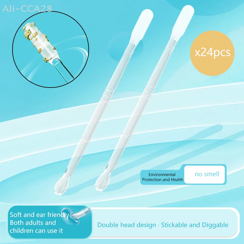 

24 шт./пакет, липкий инструмент для копания ушей, инструмент для чистки ушной серы, специальная не повреждающая ложка для копания ушей, ватный тампон для копания ушей