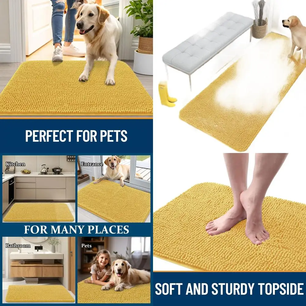 

Yellow 59x24 Absorbent Chenille Dog Door Mat - Non-Slip, Washable, Quick-Dry for Muddy Paws