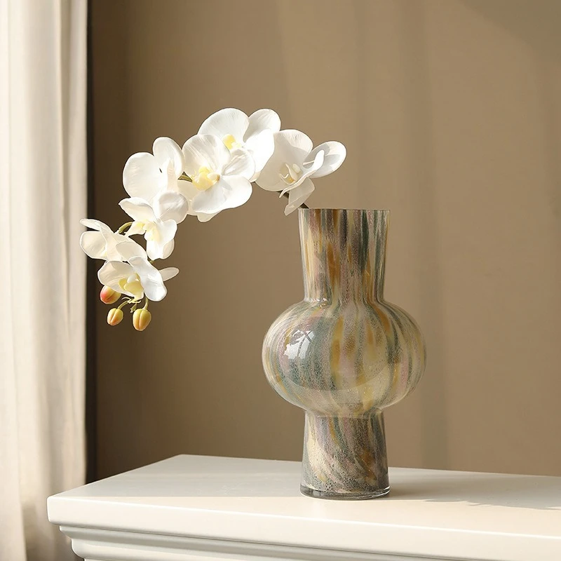 High-end glass vase medieval ornament flower arrangement retro design niche creative large-diameter flower device