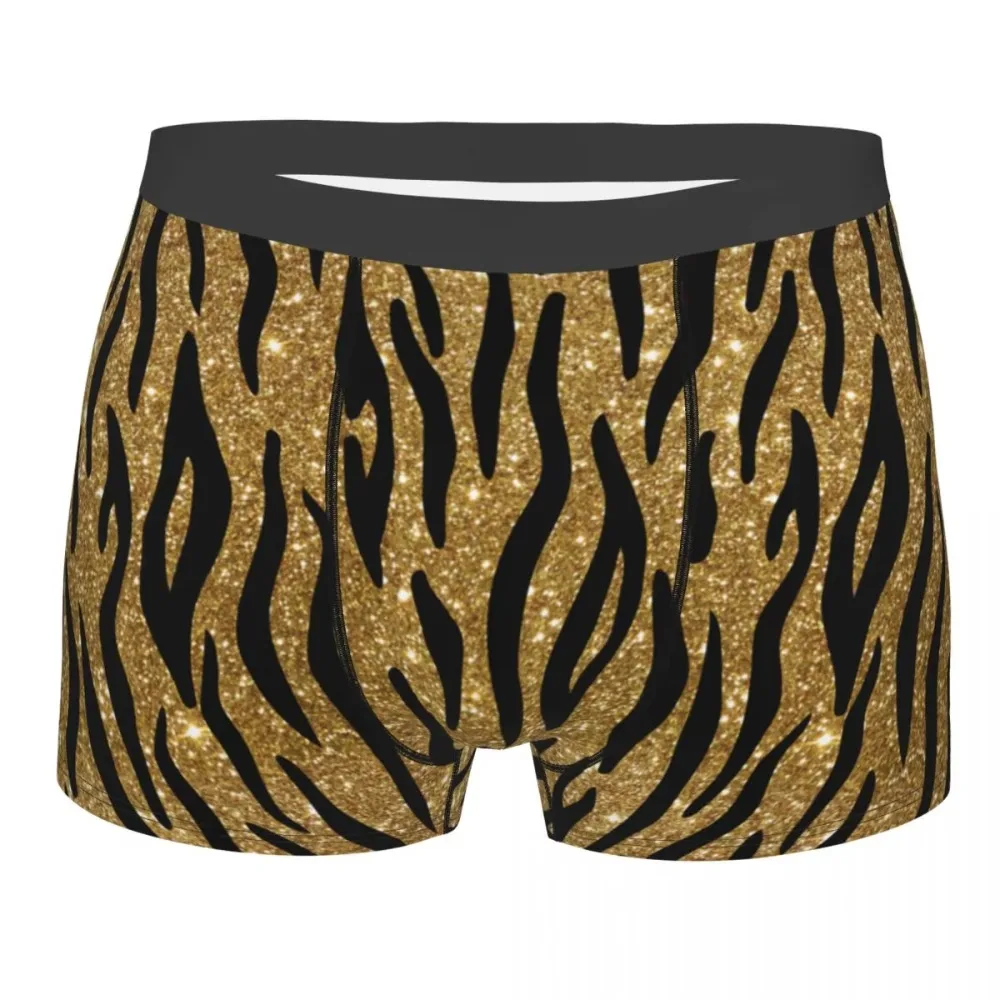 

Funny Boxer Black And Gold Glitter Tiger Shorts Panties Briefs Men's Underwear Breathable Underpants for Homme Plus Size