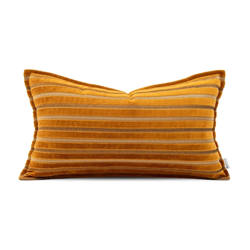 Orange Stripe Pillows Modern Luxury Velvet Jacquard Cushion Case Square Decorative Pillow Cover For Sofa Chair Home Decorations