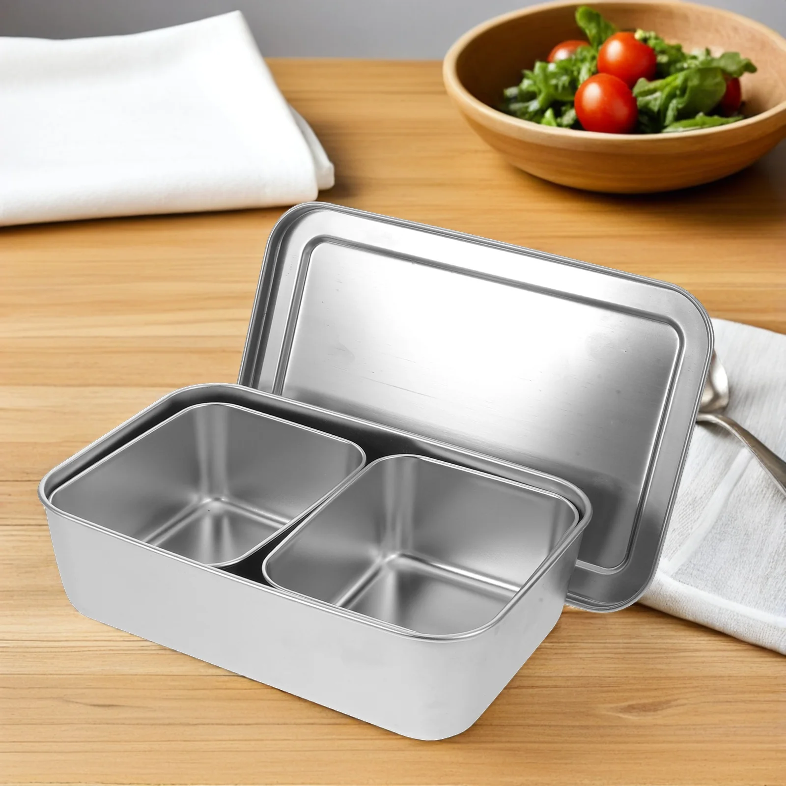 

Stainless Steel Spice Box 4-Section Seasoning Container Kitchen Condiment Organizer Storage Jar for Spices Sauces