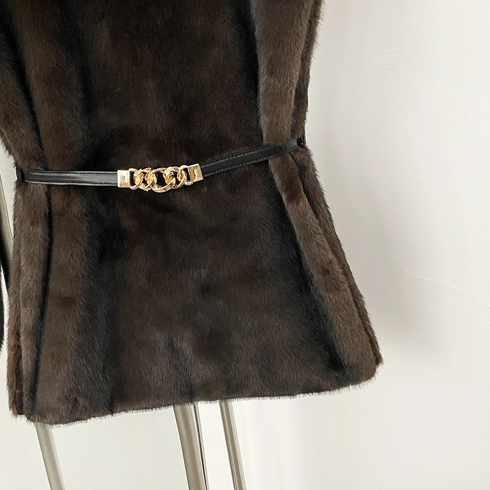 Fake Fur Coat Eco-friendly Women Autumn Faux Fur Jacket Sleeveless Winter Clothes Female Warm Thick Belt Artificial Fur Coat