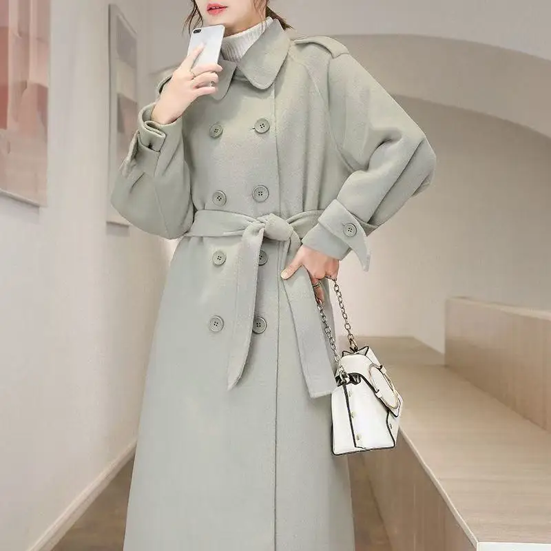 

Women Woolen Coat Mid Length Spring Autumn Winter New Female Hepburn Straight Tube High-end Temperament Women's Clothing ﻿