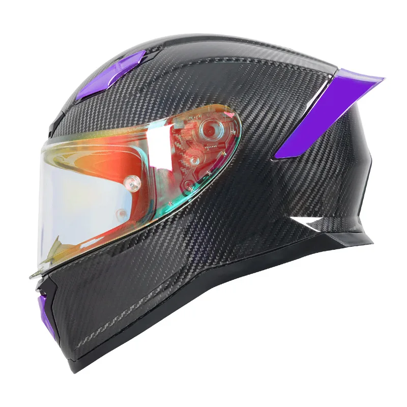 Color Men DOT ECE Motorcycle Women Full Helmet Light Winter Anti-Fog Large Tail Carbon Fiber Helmet