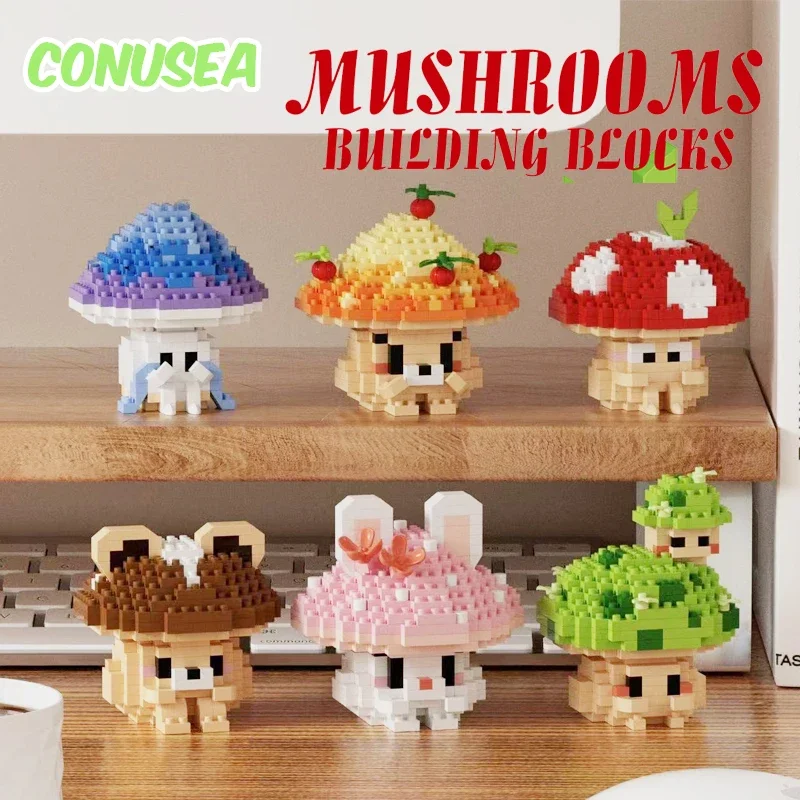 Micro Building Block Cute Mushroom Series Children Educational Assembled Food Mini Bricks Blocks Toys for Children Girls Gifts