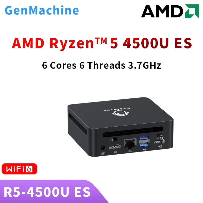 GenMachine Mini PC Ren4000 4500U ES AMD Ryzen5 4500U ES Windows 11 DDR4 3200Mhz Suporte Max 64GB RAM WiFi6 gaming compute