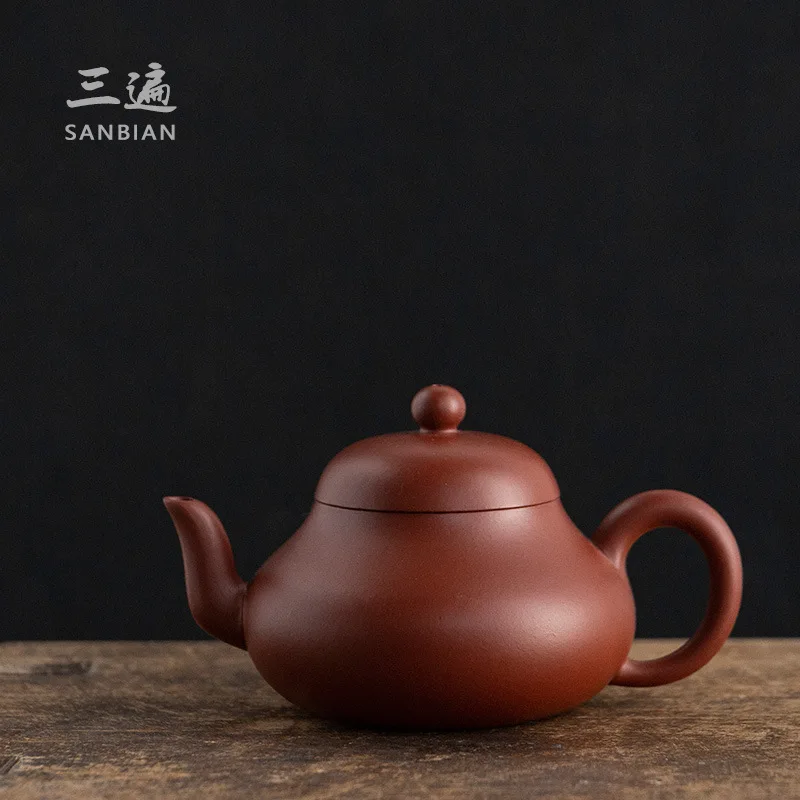 ★★Three Times|Yixing Raw Ore Old Zhu Clay Purple Clay Pot Ruffle Oily Chinese Retro Handmade Humanistic Teapot