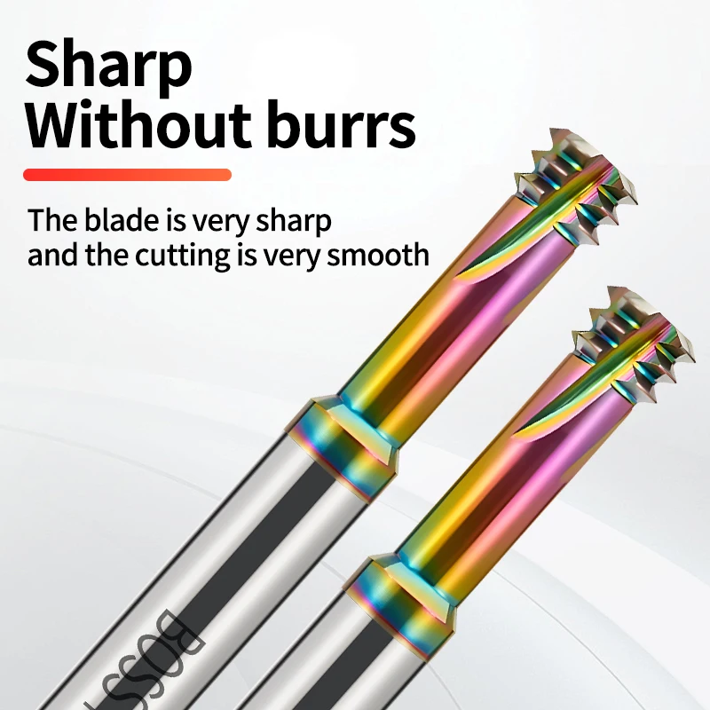 

BossTaps 100L Three-Tooth Tungsten Steel Thread Milling Cutter CNC Internal Machining Tool M1.4 M1.6 M2 M2.5 M3 M4 M5-M16 Taps