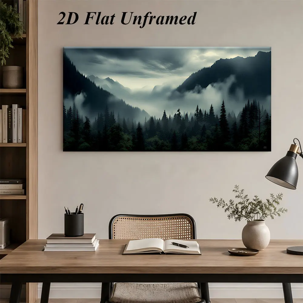 (1PC Unframe)A mysterious frameless decorative painting of misty mountains and forests adds an artistic atmosphere to the living