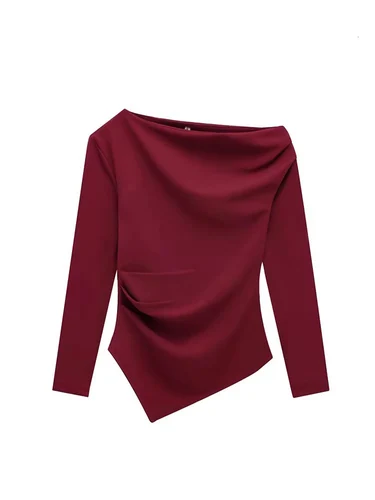 Imagen 2 del producto TFMLN 2025 moda asimétrica mujer Top camisetas nueva elegante Primavera Verano ropa elástica camisa de manga larga Top