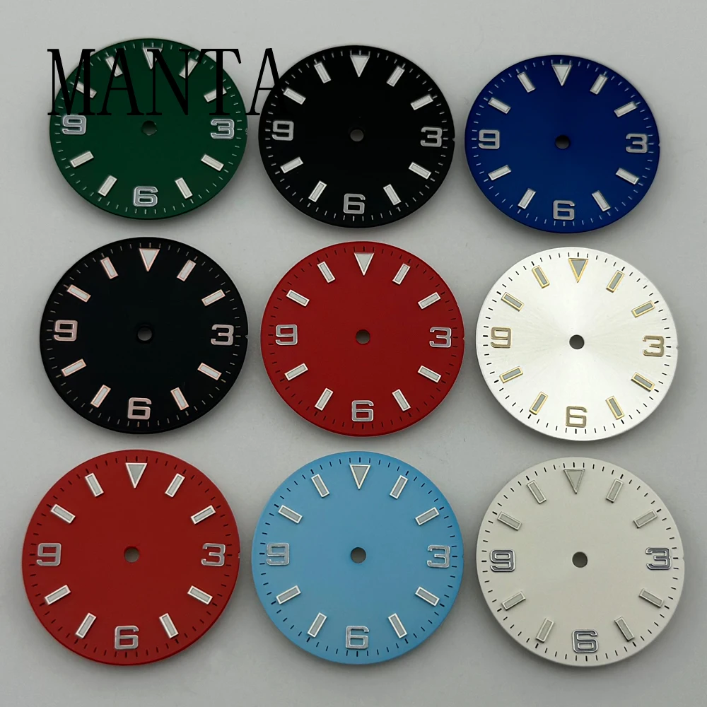 MANTA 28,7 mm steriele wijzerplaat lichtgevende pasvorm NH35/NH36 Miyota8205/8215/821A ETA2836/2824 Mingzhu2813/3804 beweging zwart blauw groen