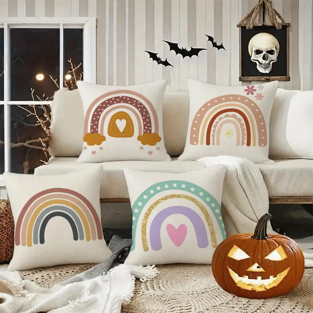 Rainbow Print Cushion Cover Halloween decoration trick or treat cushion cover, ghost, pumpkin head, bat decoration