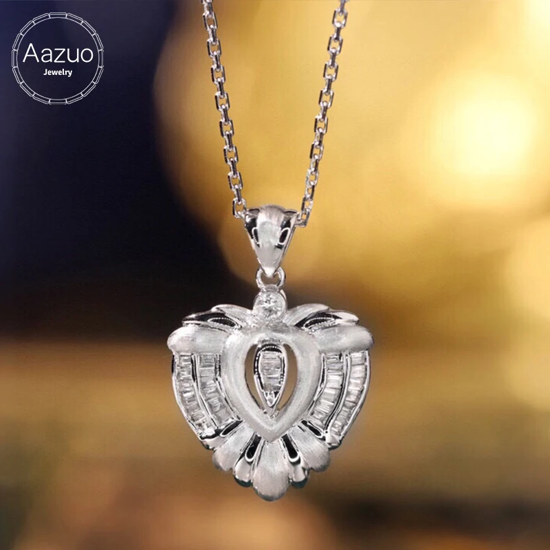 Aazuo Hotsale 18K White Gold Natrual Diamond 0.25ct Heart Shape Necklace With Chain For Women Engagement Fashion Design For Lady