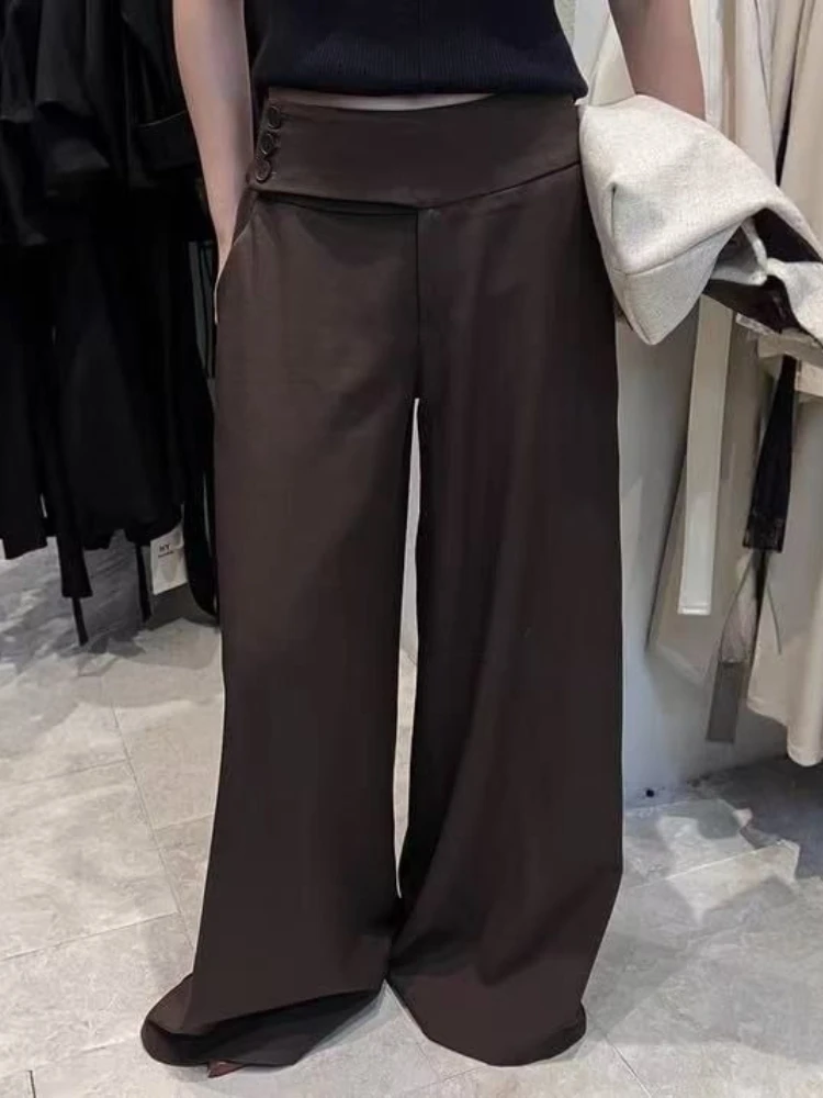 Deeptown Black Wide Leg Women Pants Y2k Gray Low Waist Korean Fashion Straight Trousers Baggy Casual Classic Faux Woolen Winter