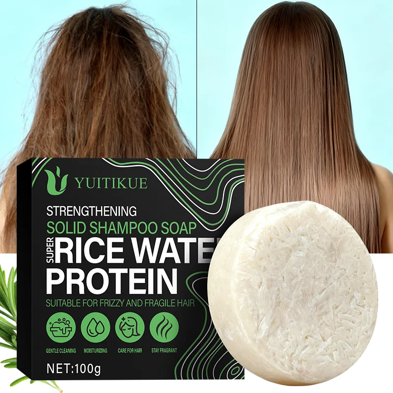 

Solid shampoo bar with super rice water protein, suitable for frizzy and fragile hair, gently cleanses.