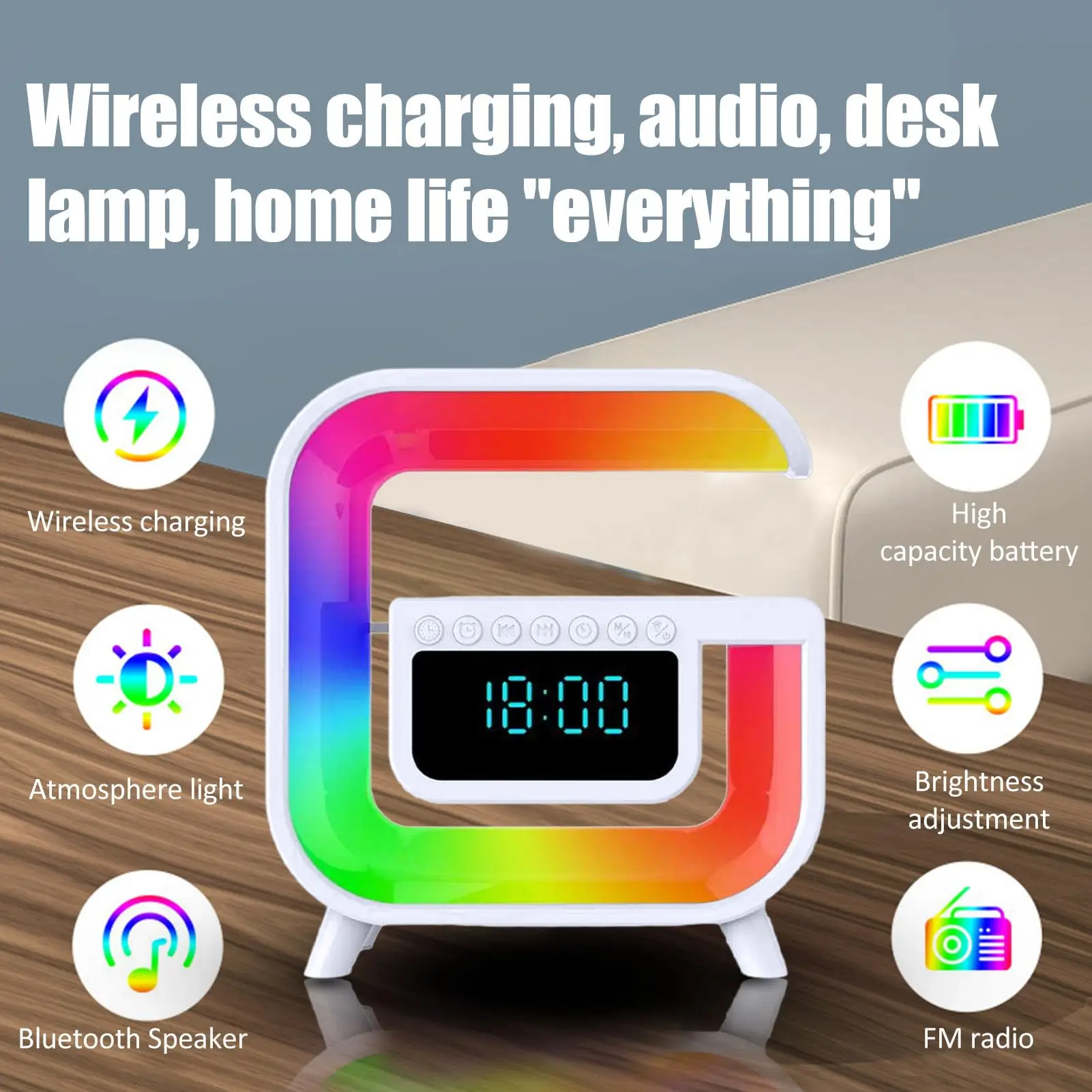 COLSUR Bluetooth Speaker Alarm Clock Wireless Charger Led Moon Lamp Music Home Decor Night Table Smart Light Gifts for Girl